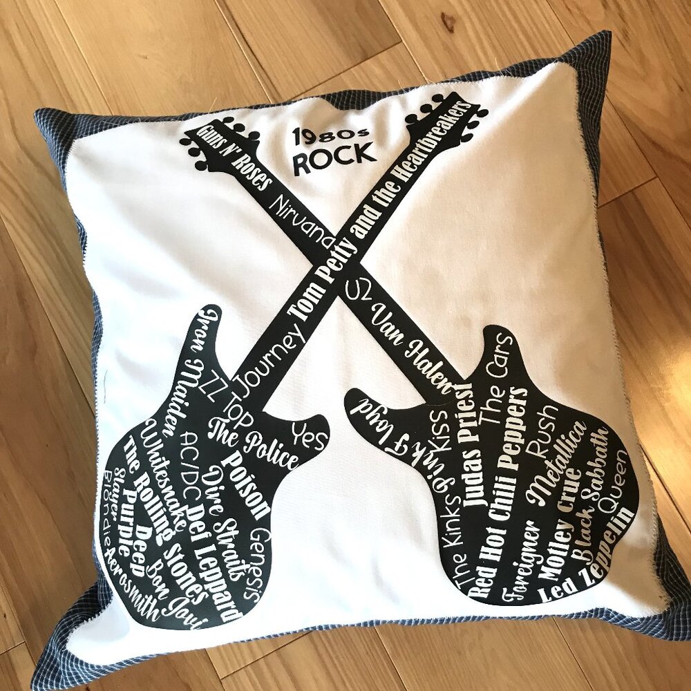 Handmade Pillow Cover, 1980s Rock Bands Guitars Music Room Decor 18 x 18 inches - Picture 13 of 16